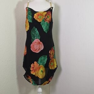 Boston Proper Floral Chain Strap Dress Size Small NWT Black Multicolor Sleeveles